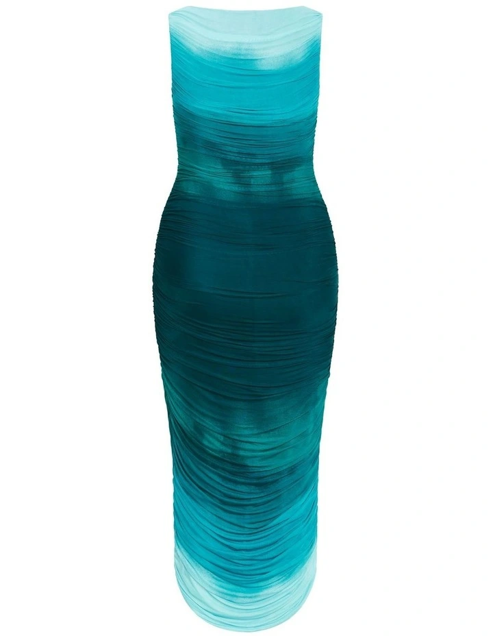 Halo Ruched Ombre Maxi Dress in Green image 7