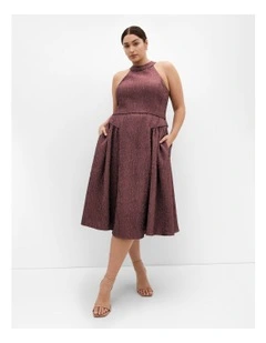 Halter Jacquard Midi Dress in Rose