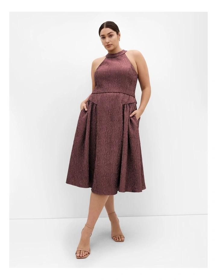 Halter Jacquard Midi Dress in Rose image 1