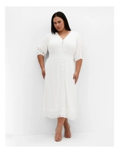 Belle V Neck Midi Dress in Ivory