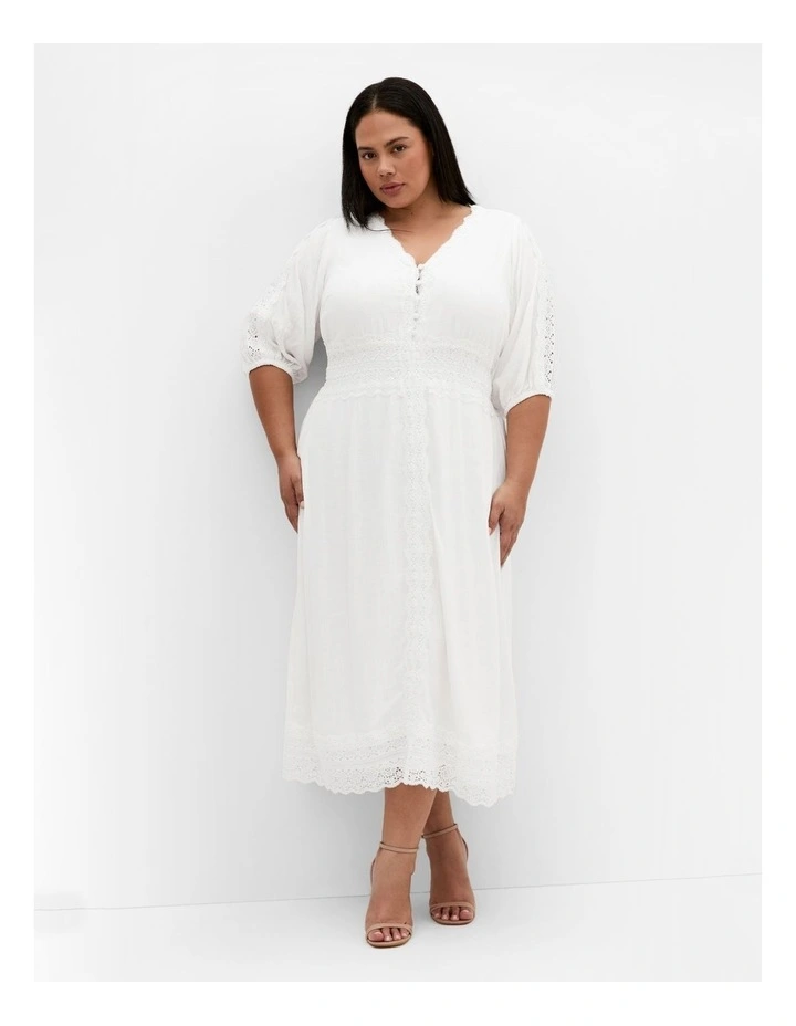 Belle V Neck Midi Dress in Ivory image 1