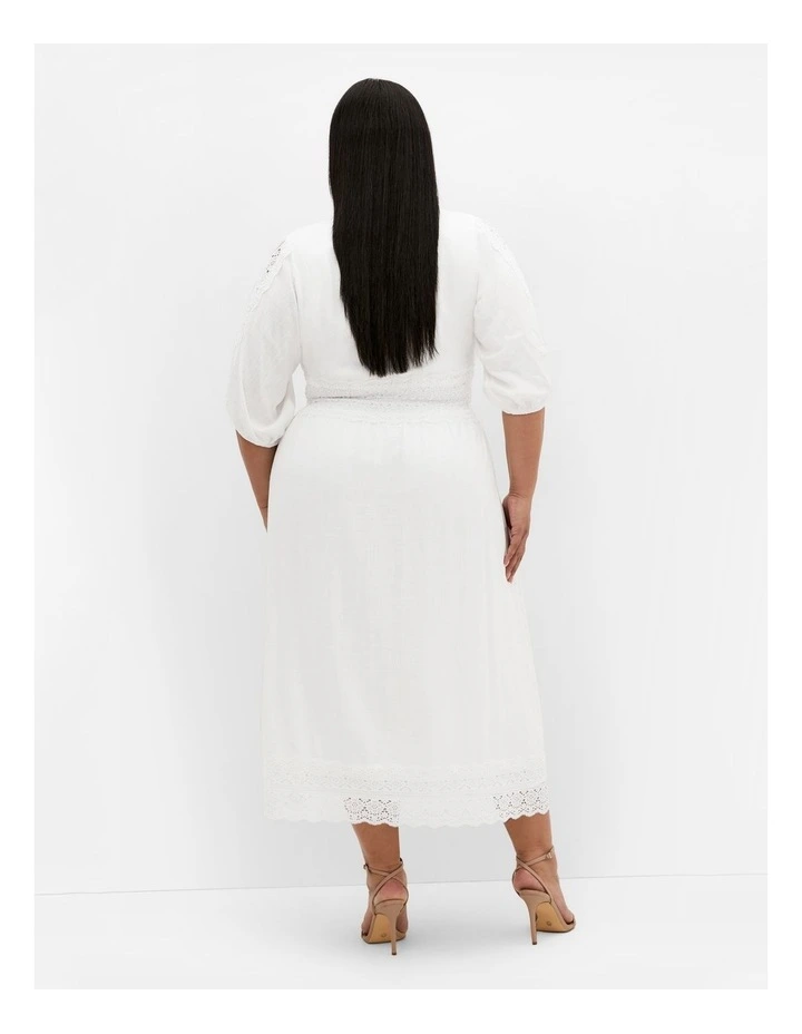 Belle V Neck Midi Dress in Ivory image 2
