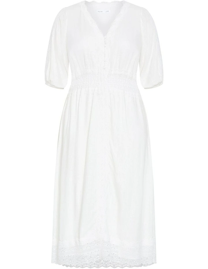 Belle V Neck Midi Dress in Ivory image 3