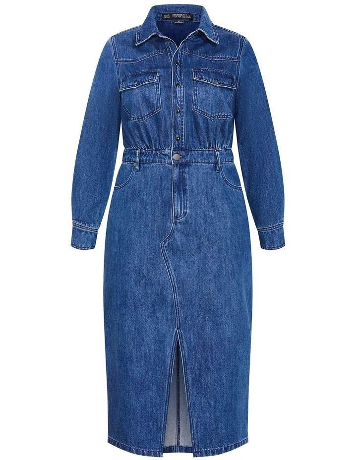 Elara Denim Dress in Dark Wash image 3