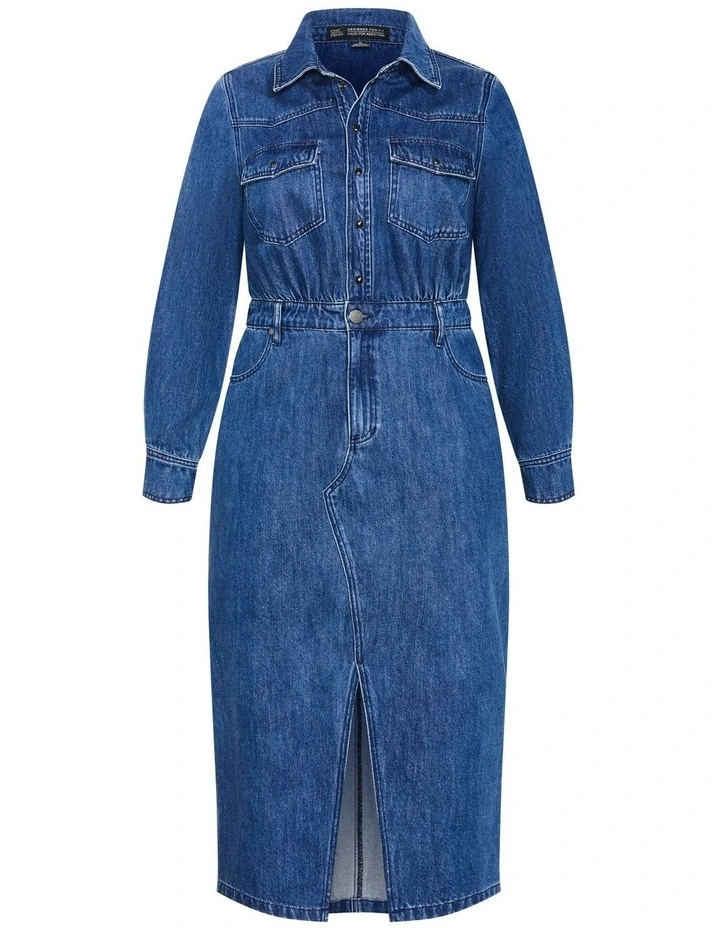 Elara Denim Dress in Dark Wash image 5