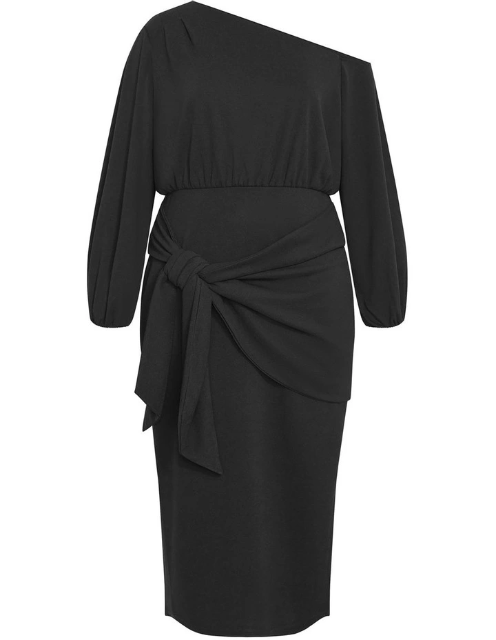 Alysia Tie Front Off Shoulder Midi Dress in Black image 3