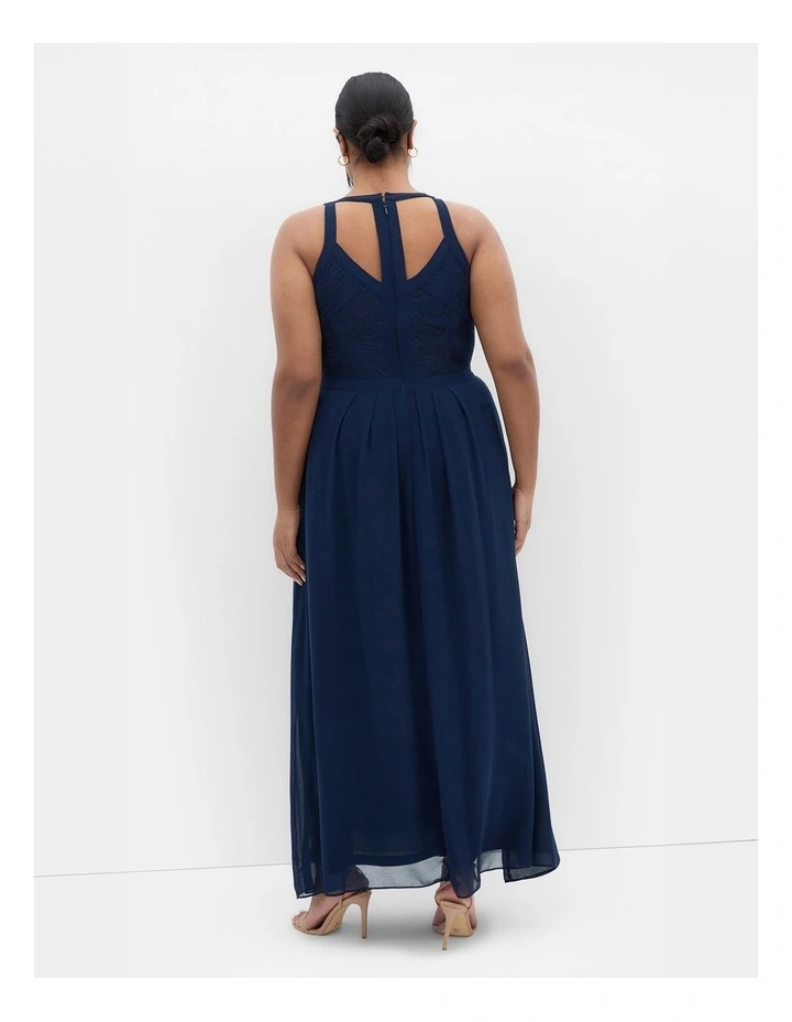 Panelled Bodice Sleeveless Lace Maxi Dress in French Navy image 2