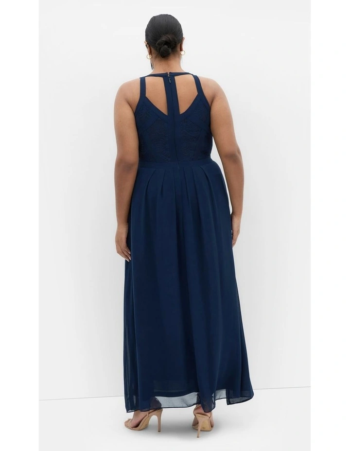 Panelled Bodice Sleeveless Lace Maxi Dress in French Navy image 3