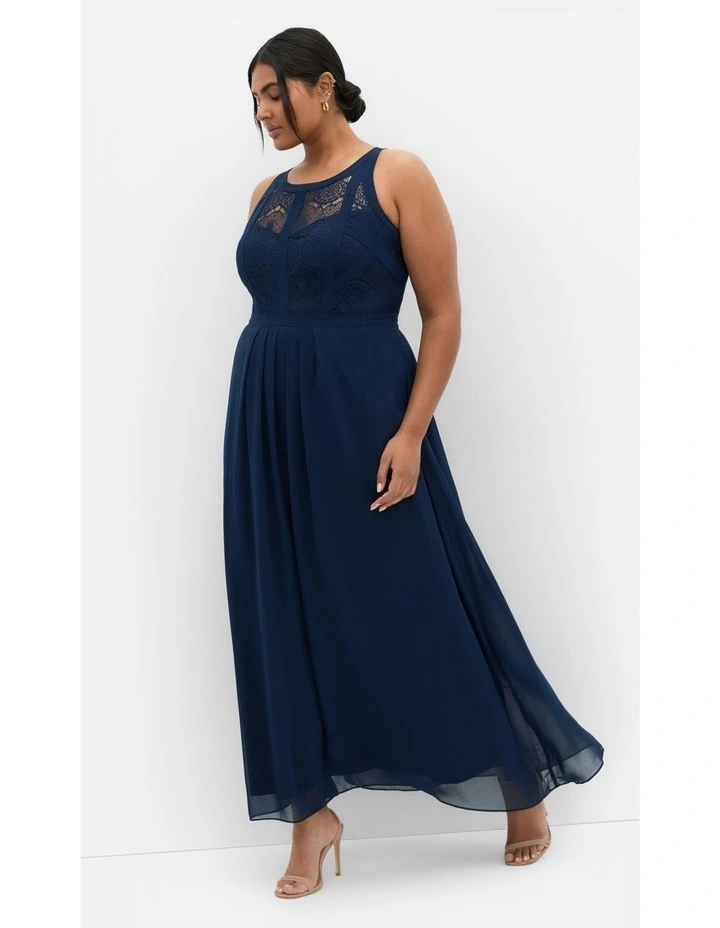 Panelled Bodice Sleeveless Lace Maxi Dress in French Navy image 4