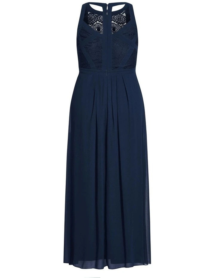 Panelled Bodice Sleeveless Lace Maxi Dress in French Navy image 5