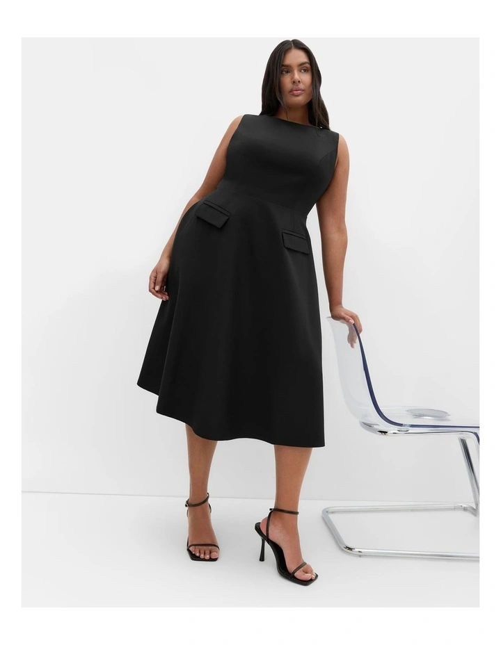 Dynamic Skater Midi Dress in Black image 1