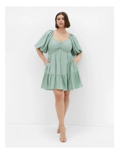 Mindy Babydoll Mini Dress in Sage