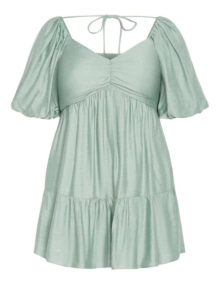 Mindy Babydoll Mini Dress in Sage image 4
