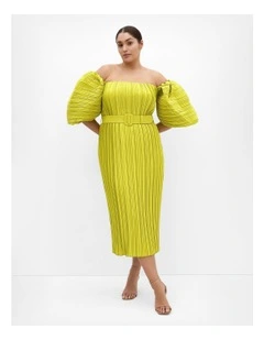 Krista Pleat Dress in Chartreuse