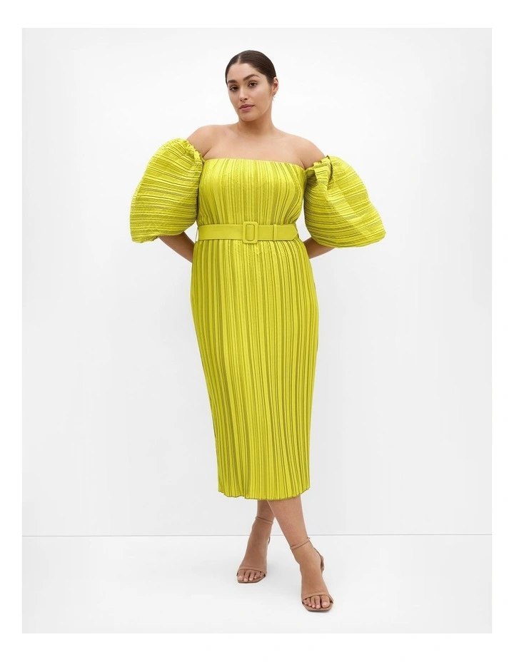 Krista Pleat Dress in Chartreuse image 1