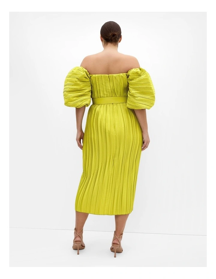 Krista Pleat Dress in Chartreuse image 2
