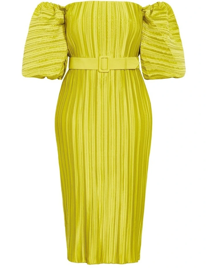 Krista Pleat Dress in Chartreuse image 3