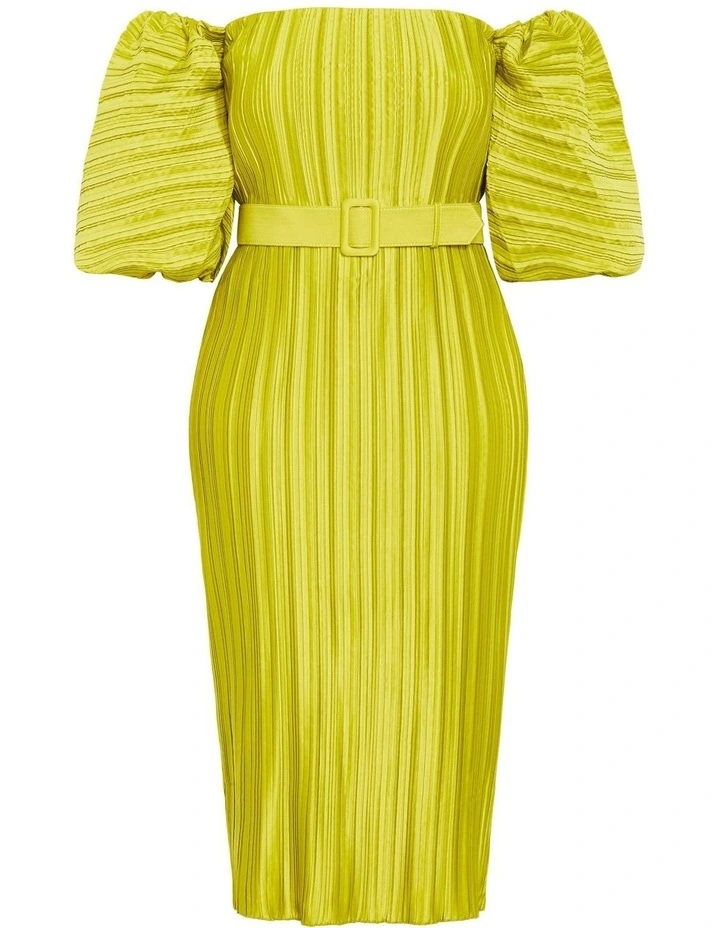 Krista Pleat Dress in Chartreuse image 5