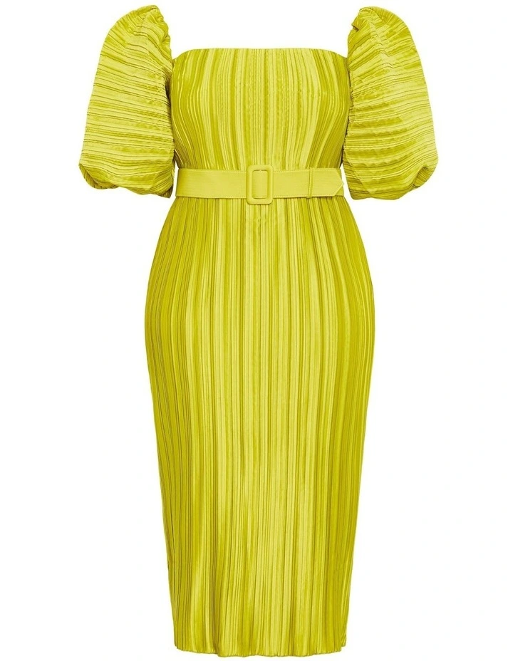 Krista Pleat Dress in Chartreuse image 7