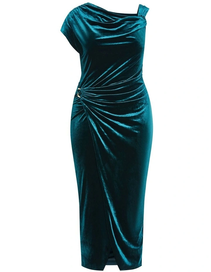 Plus Size Vivi Velour Midi Dress in emerald image 3