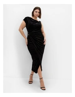 Vivi Velour Midi Dress in Black