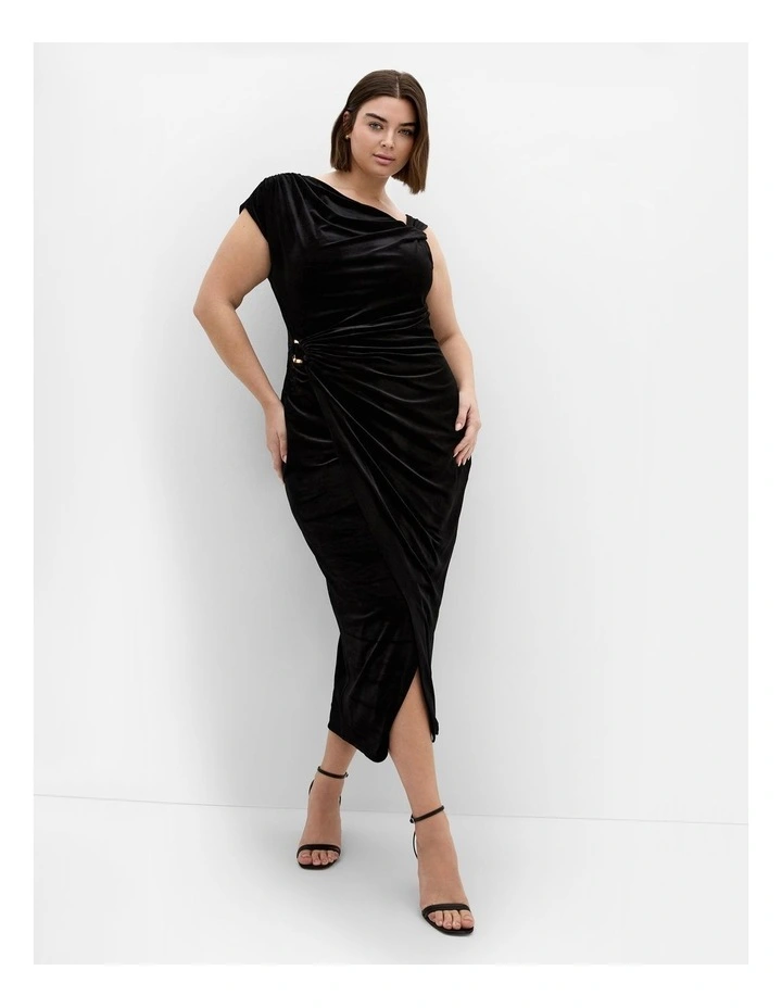 Vivi Velour Midi Dress in Black image 1