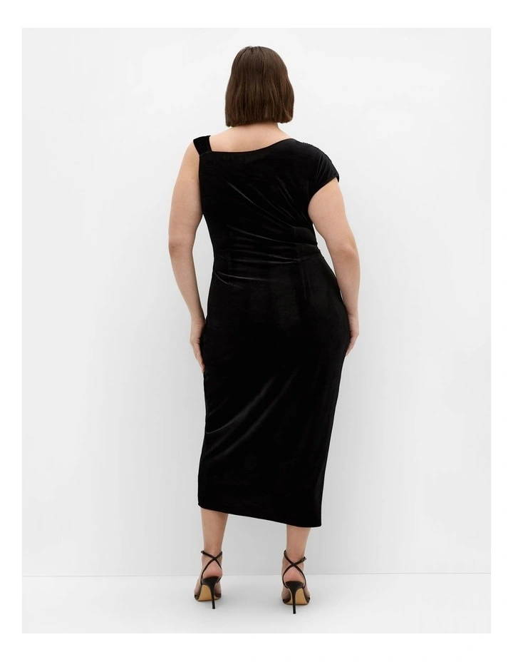 Vivi Velour Midi Dress in Black image 2