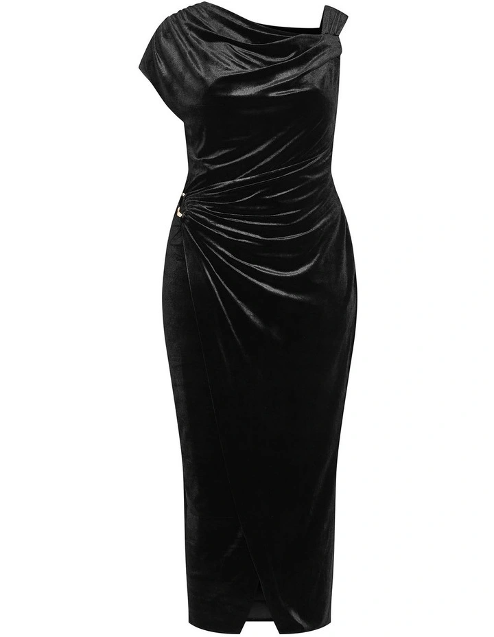 Vivi Velour Midi Dress in Black image 3