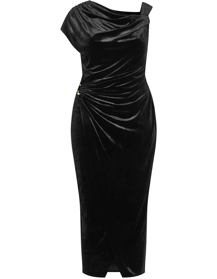Vivi Velour Midi Dress in Black image 5
