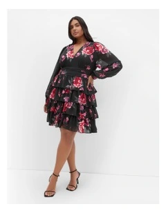 Juliette Print Tiered Mini Dress in Black