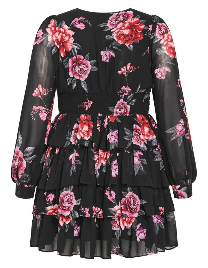 Juliette Print Tiered Mini Dress in Black image 4