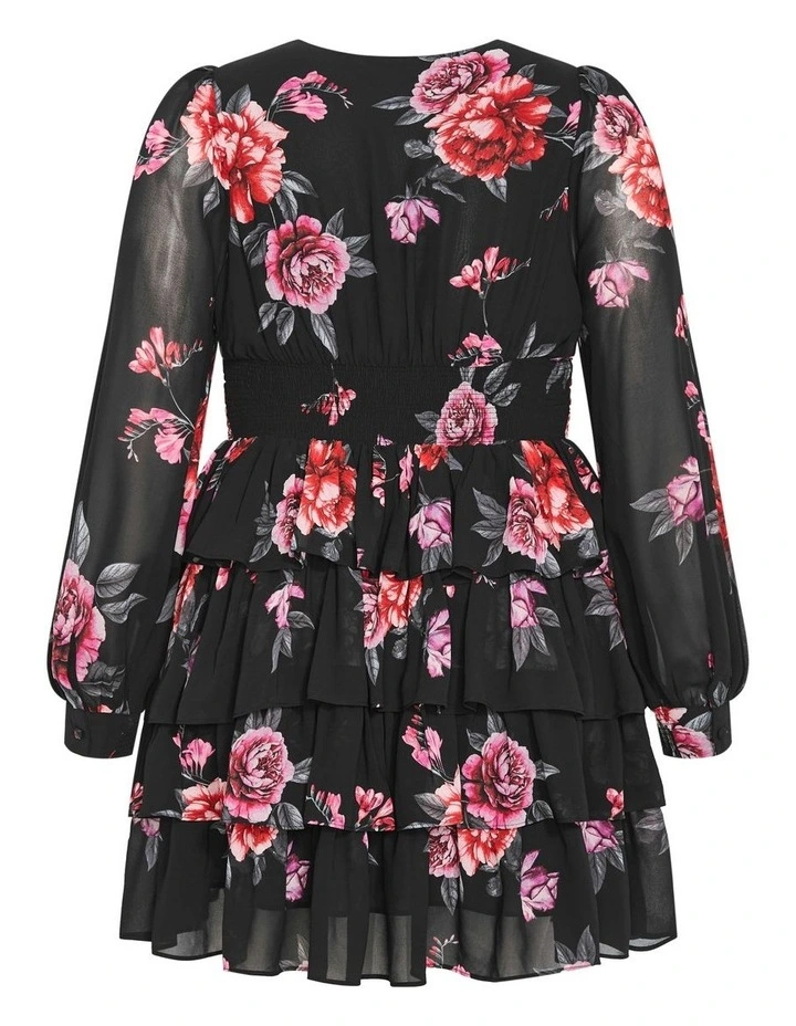 Juliette Print Tiered Mini Dress in Black image 5