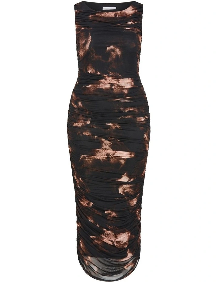 Halo Ruched Midi Print Dress in Mocha Mist image 3