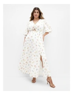 Jolene Floral Print Maxi Dress in Cream
