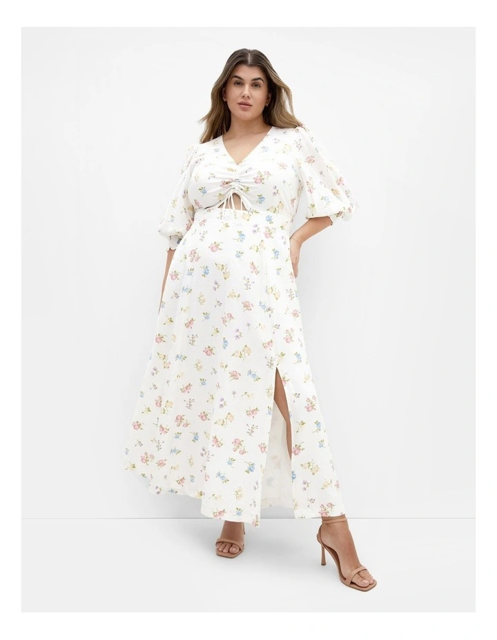 Jolene Floral Print Maxi Dress in Cream image 1