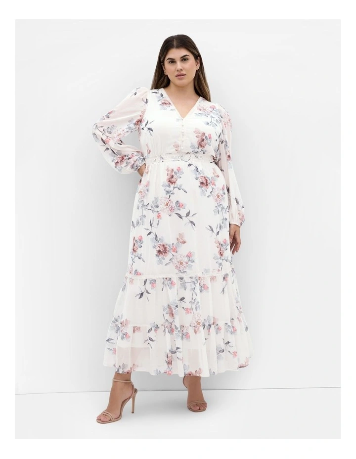 Kiki Posie Print Maxi Dress in Cream image 1