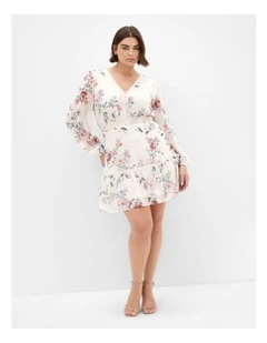 Kiki Posie Print Mini Dress in Cream