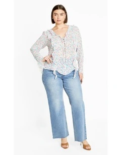 Plus Size Lidia Ruffle Print Top in cream