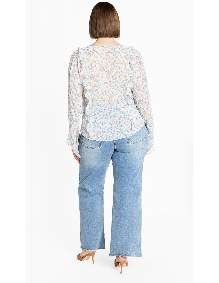 Plus Size Lidia Ruffle Print Top in cream image 2