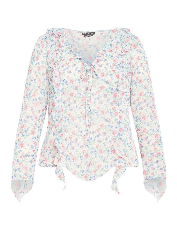 Plus Size Lidia Ruffle Print Top in cream image 3