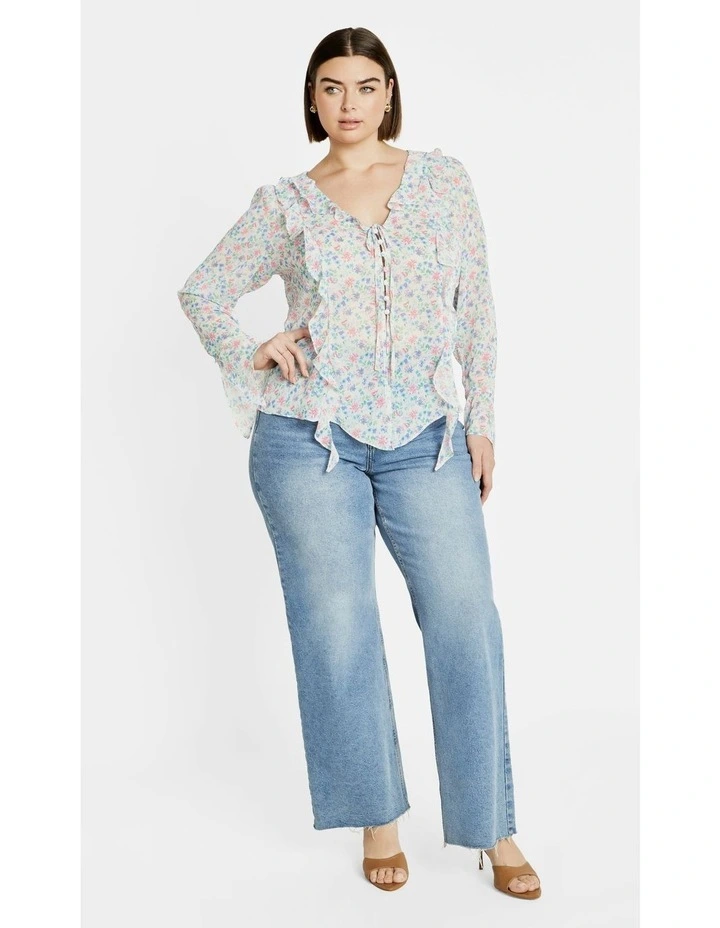 Plus Size Lidia Ruffle Print Top in cream image 5