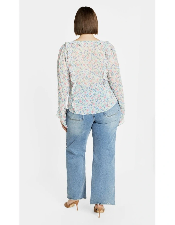 Plus Size Lidia Ruffle Print Top in cream image 6