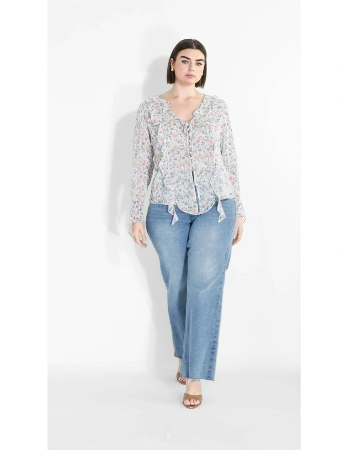 Plus Size Lidia Ruffle Print Top in cream image 7