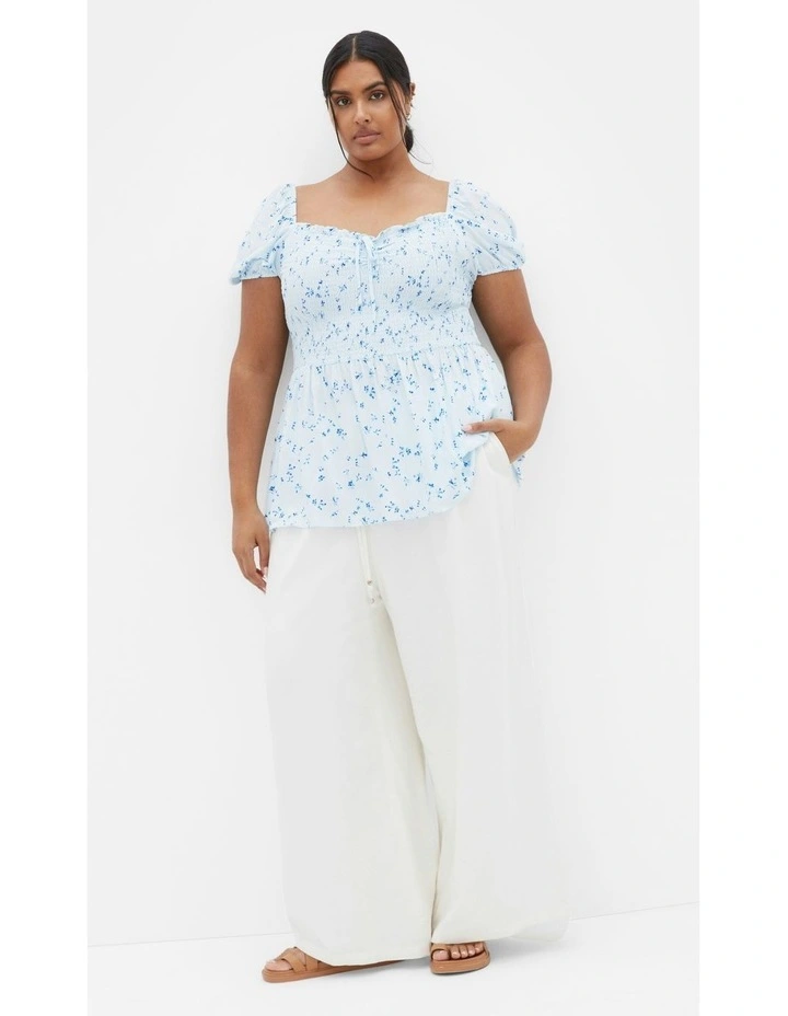 Azure Shirred Print Top in Sky Blue image 5