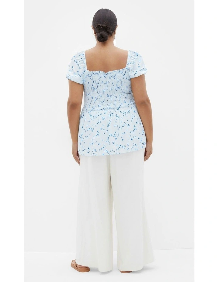 Azure Shirred Print Top in Sky Blue image 6