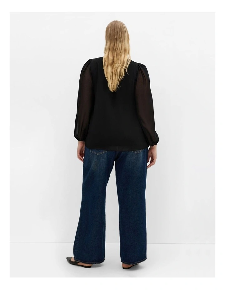 Plus Size Kelly City Chic Plus Size Kelly Sheer Sleeve Top in black | MYER