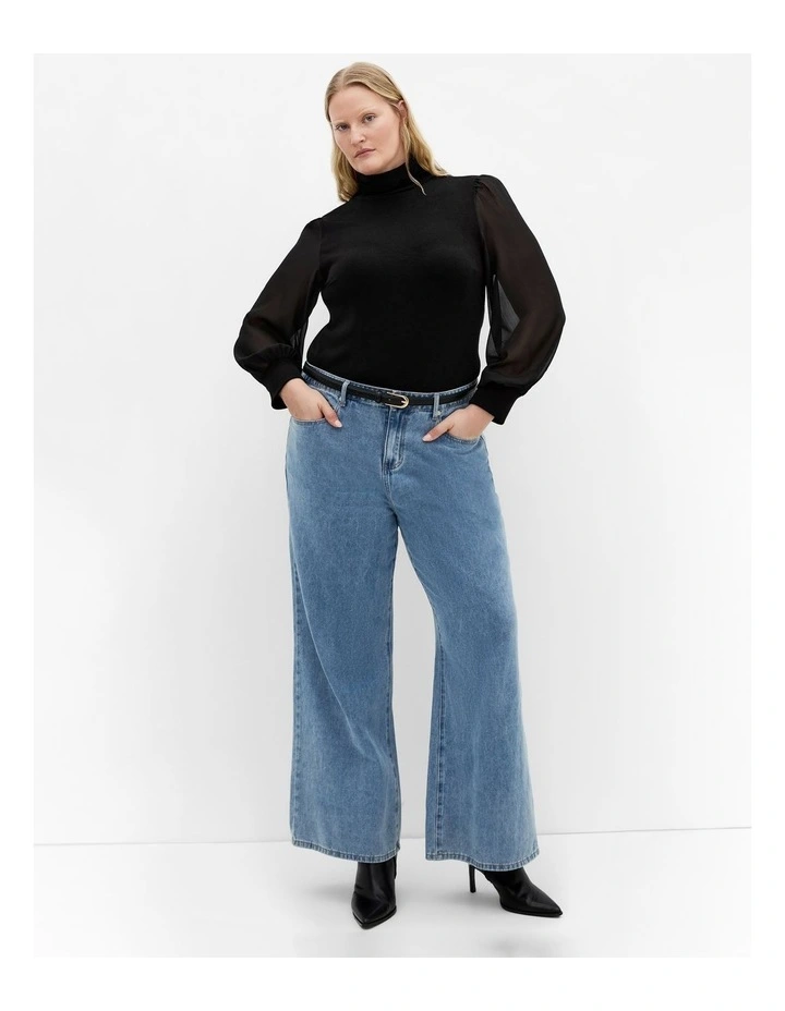 Sheer Sleeve Jumper in Black image 1
