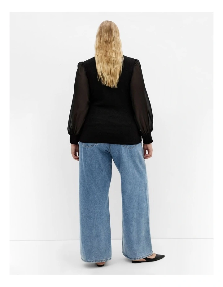 Sheer Sleeve Jumper in Black image 2
