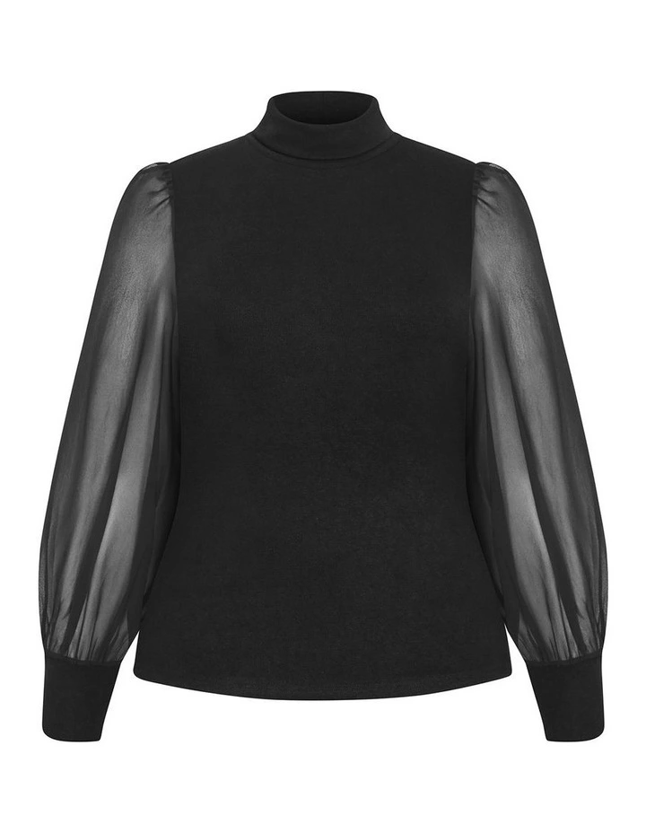 Sheer Sleeve Jumper in Black image 3