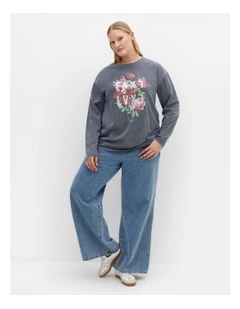 Casey L/S Femme Prt Tee in Grey